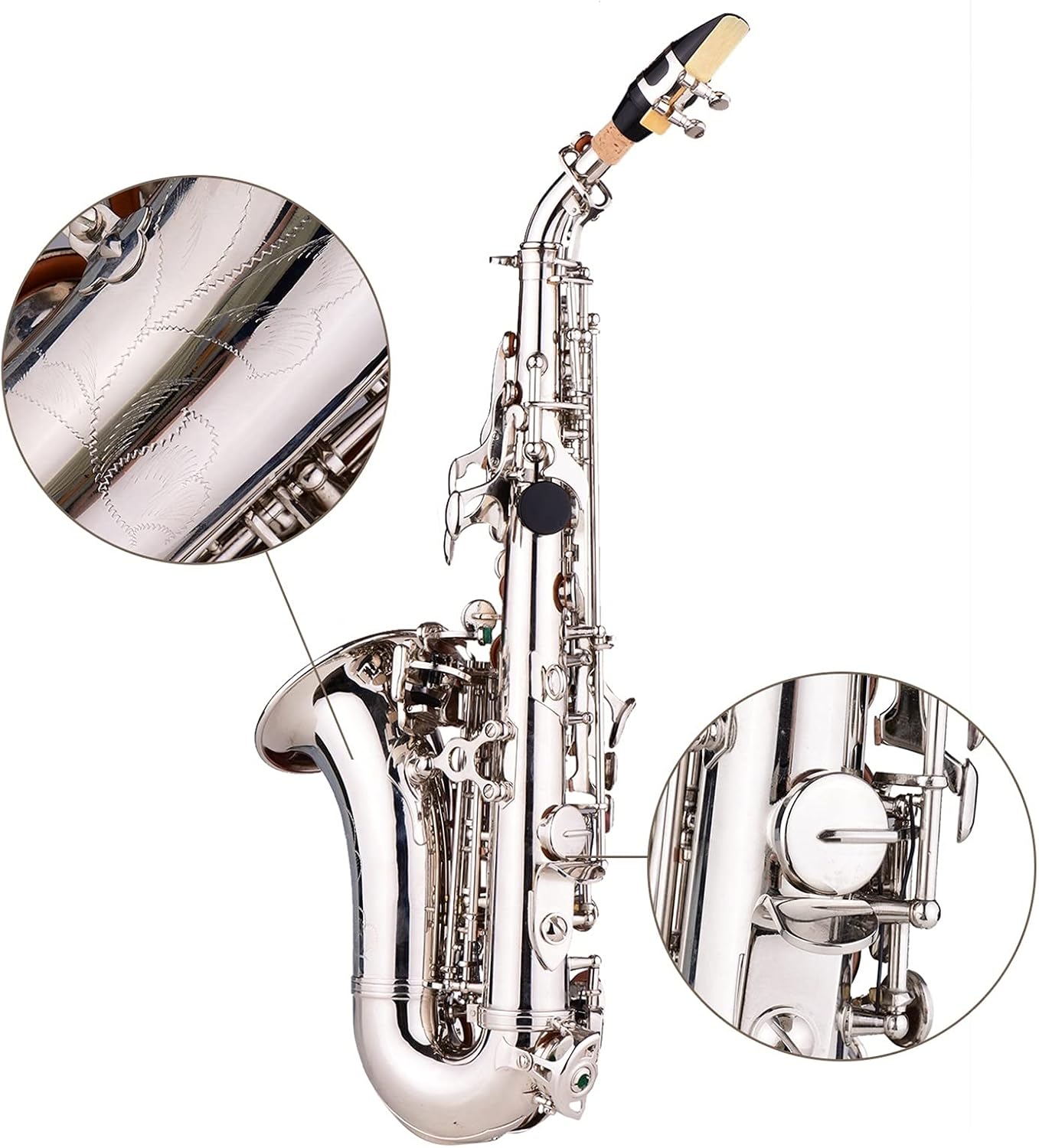 Saxophone Bb Bend Althorn Saxophone Sax Pearl White Shell Buttons Wind Instruments Brass Gold and Silver Sax Carve Pattern Student Saxophone (Color : Silver)