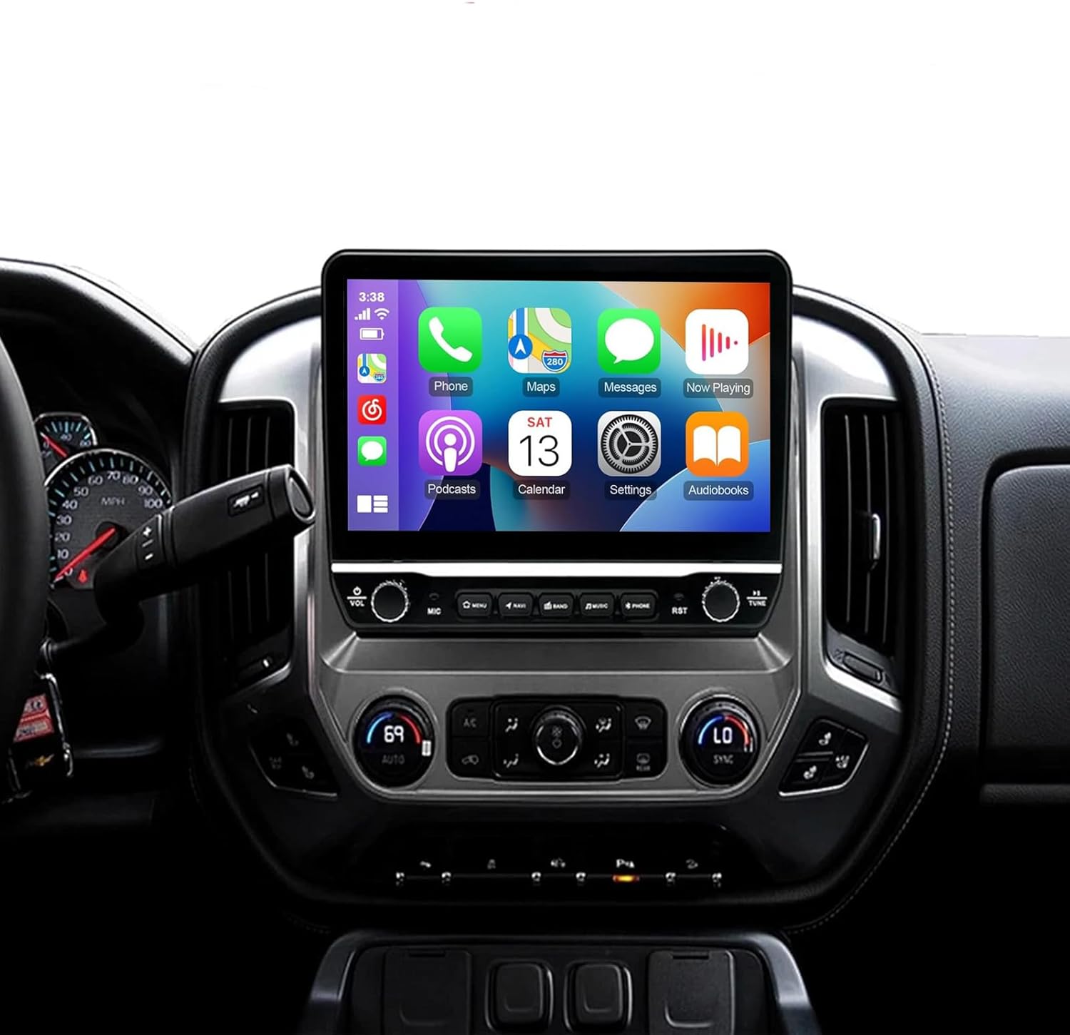 10 inch Touchscreen Car Stereo for Chevy Silverado 2014-2018, Android 15 Double Din Car Radio with Carplay & Android Auto in-Dash Navigation BT Mirror Link WiFi Backup Camera 2+64G