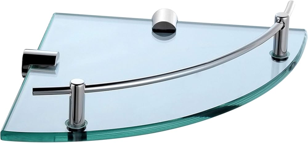 Blossom Glass Corner Shelf with Solid Brass Chrome Finish Bathroom Organizer Shower Caddy