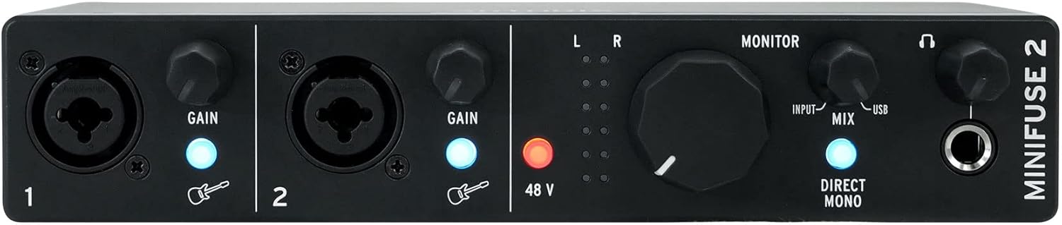 Audiosavings Bundle: Arturia Minifuse 2 Black 2x2 USB MIDI Audio Recording Interface+Software Bundle with Rockville RCM03 Pro Recording Condenser Microphone + Rockville PRO-M50 Headphones(3 Items)