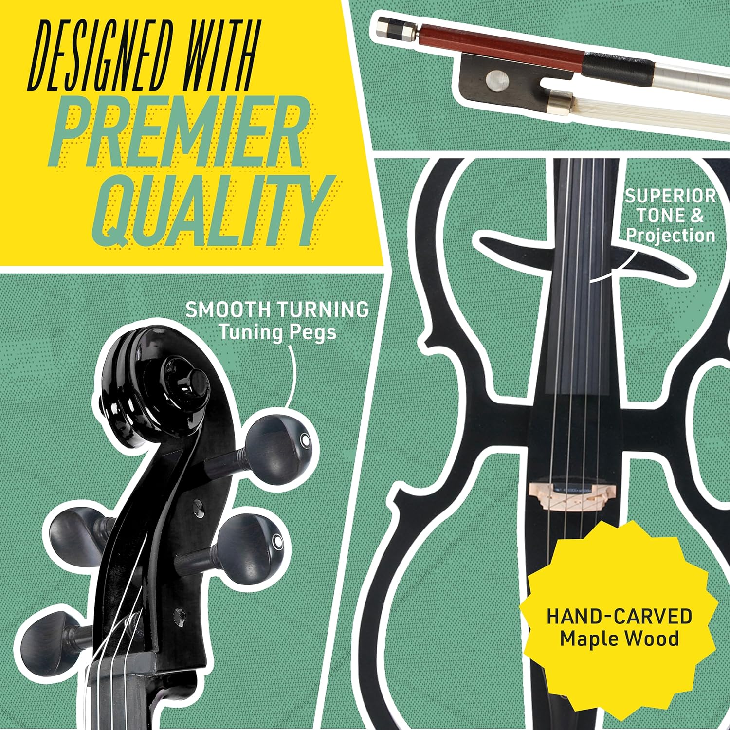 Cecilio 4/4 Electric Cello with Ebony Fittings, Professional Silent Electric Cello Kit with Bow, Rosin, Aux Cable and Headphone, Musical Instrument for Beginners, Black Metallic