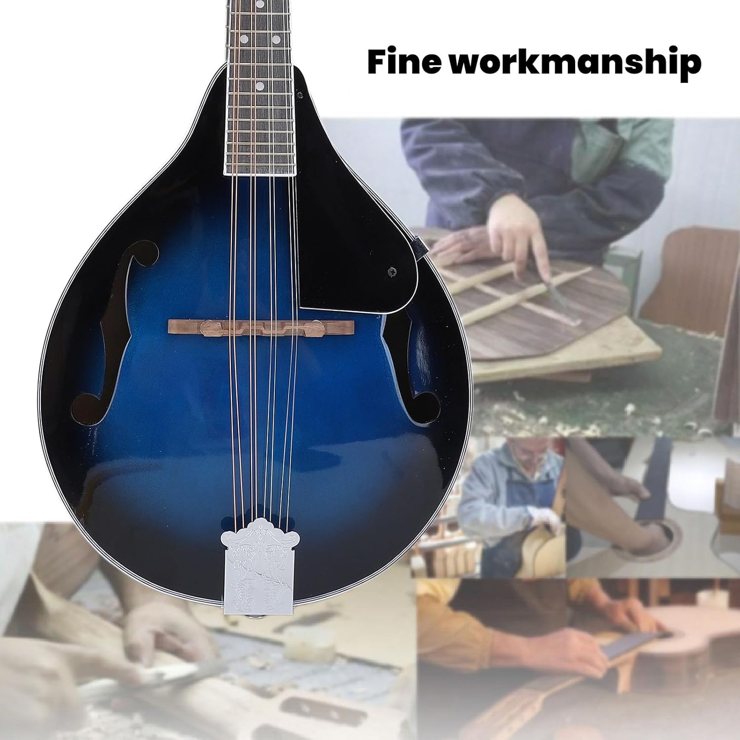 A Style Mandolin, 8 String Acoustic Mandolin Instrument with Tuner, Rosewood Mandolin Musical Instrument for Professionals, Beginners, Adults, Teens, Youth, Kids, Band Performance
