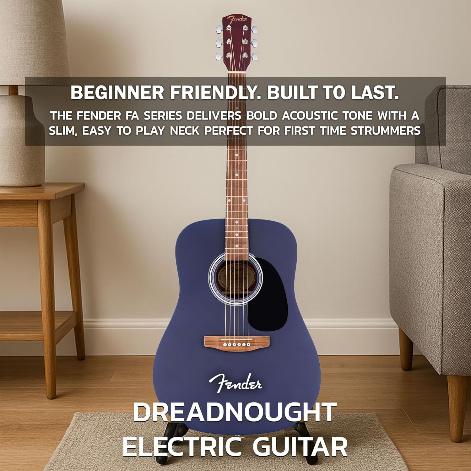 Fender FA Series Dreadnought Acoustic Guitar - Saphire Blue Bundle with Gig Bag, Tuner, Strings, Picks, and Austin Bazaar Instructional DVD
