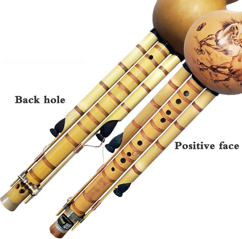 Flutes Musical Instruments Nine-Hole Cucurbit Musical Instrument Beginner Adult C-Level B-Level Golden Bamboo Hulusi Three-Pipe Musical Instrument Soft Sound, Performance Recording Gifts