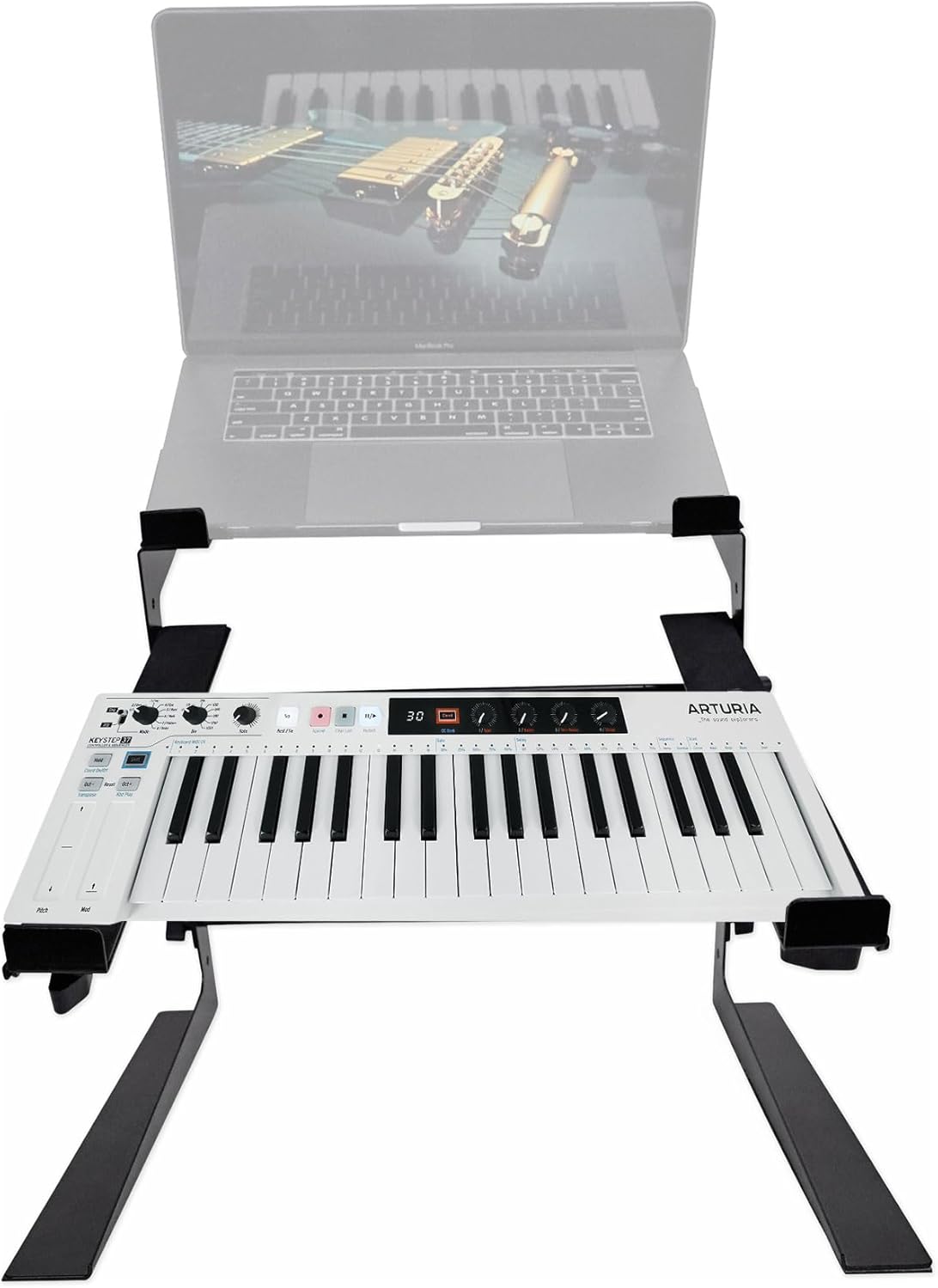 Audiosavings Bundle: Arturia KeyStep 37-Key Sequencer USB MIDI DJ/Studio Keyboard Controller+Software Bundle with Rockville Rock2d2 Adjustable Dual Shelf Midi Keyboard Laptop Stand (2 Items)
