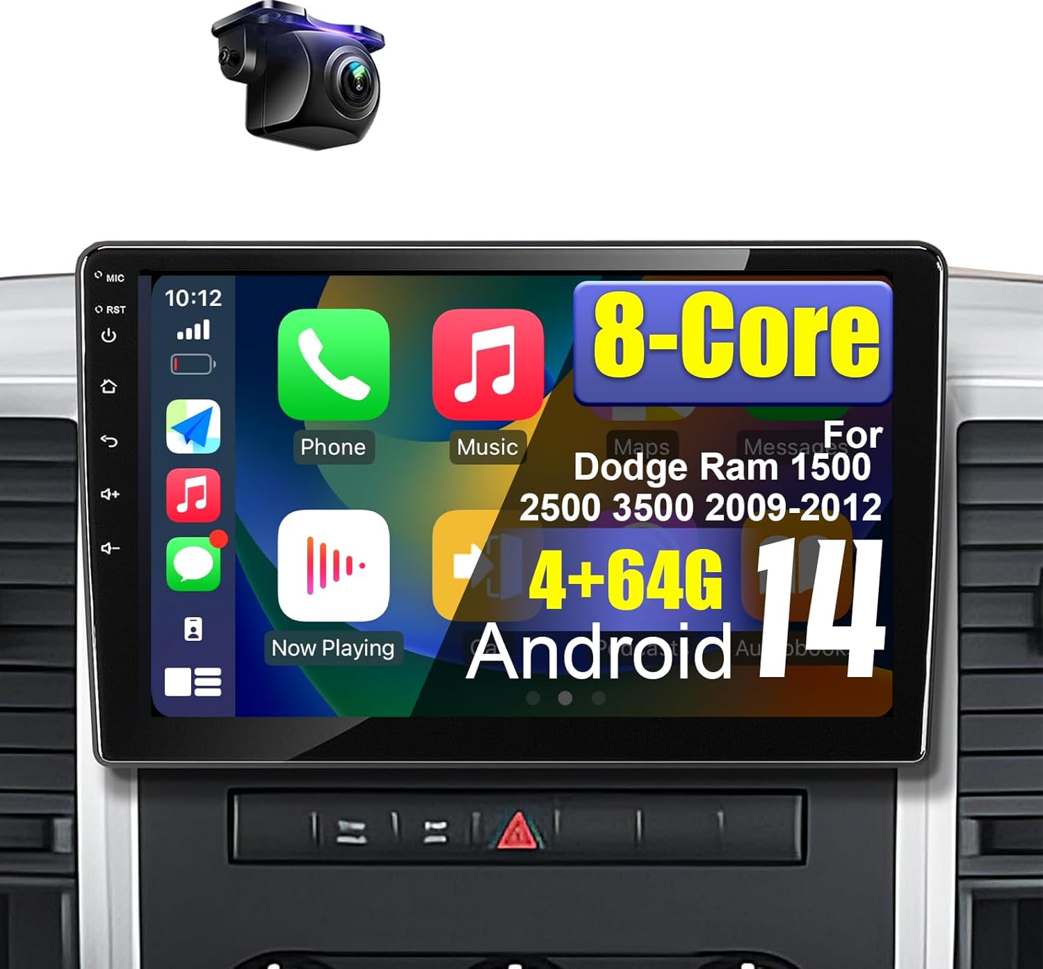 4+64G Android 14 Car Radio for Dodge Ram 1500 2500 3500 2009-2012 with Wireless Carplay Android Auto, 10‘’ HD Touchscreen Upgrade for Ram 1500 Stereo with Backup Camera Bluetooth AM/FM/RDS/SWC