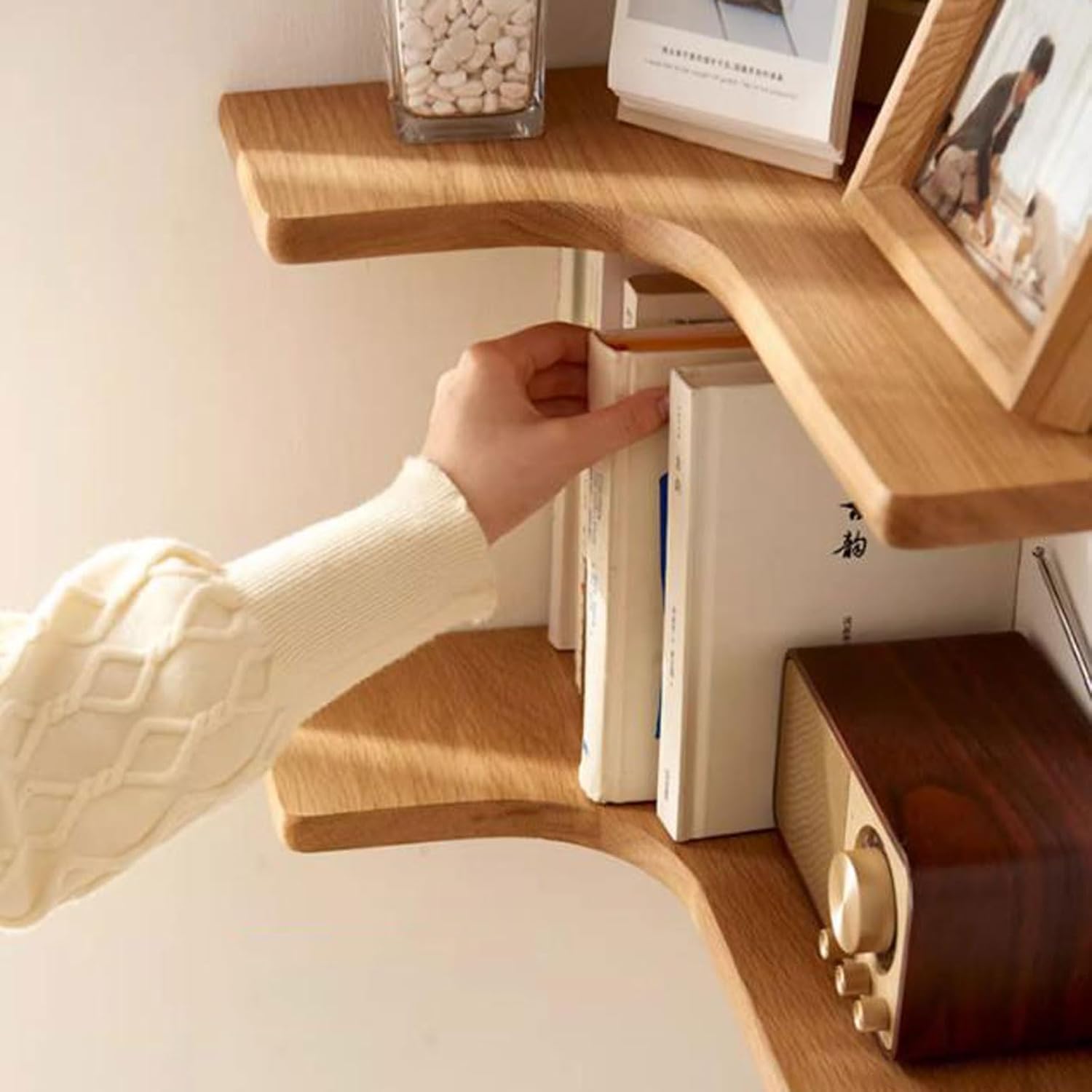 Floating Shelf Unit Solid Wood Corner Wall Mounted Set of 3, L Shape Wood Display Storage Wall Shelves Rack for Living Room, Bedroom, Office, Bathroom Kitchen & Decoration,Easy-to-Insta