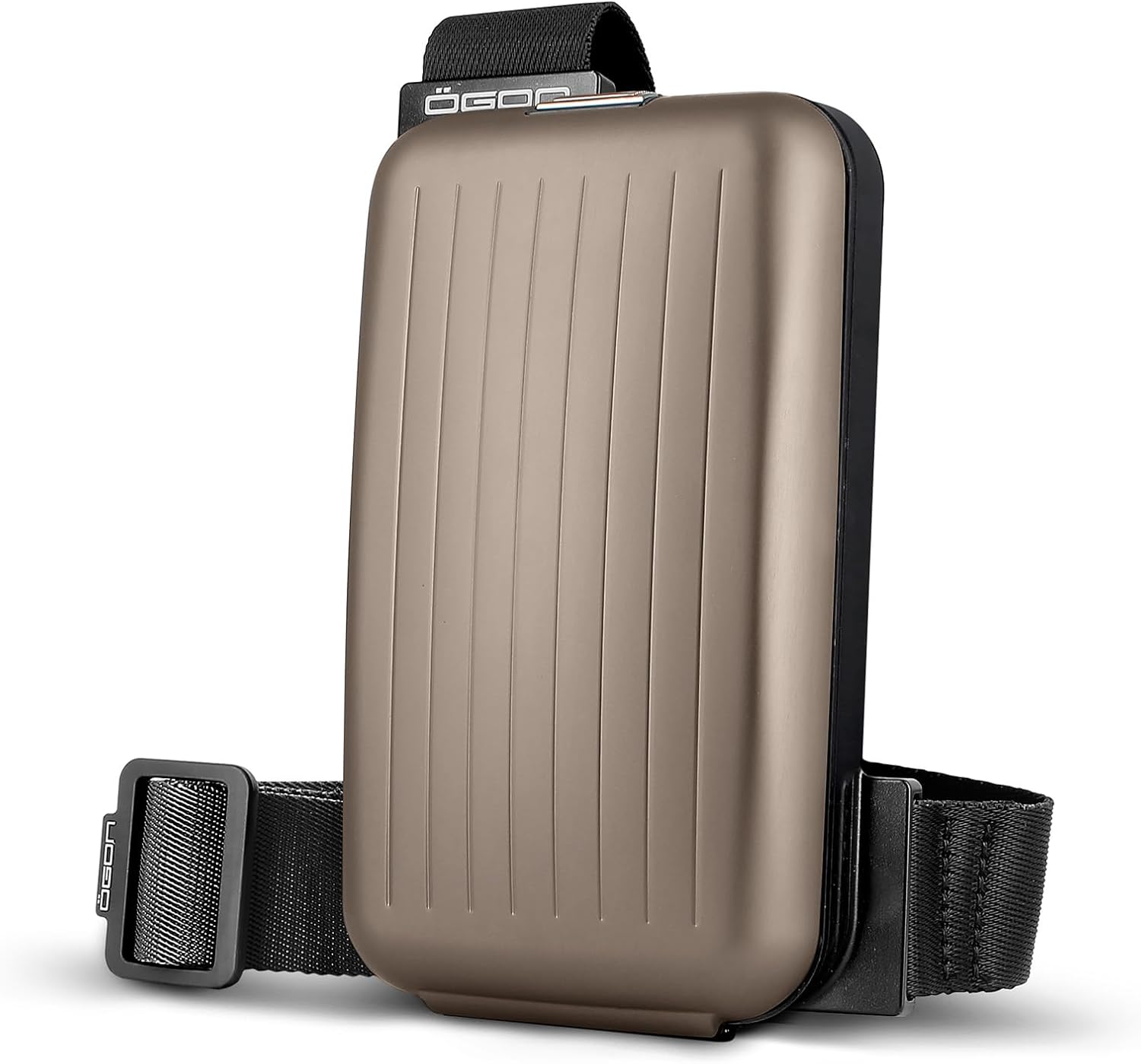 ÖGON -DESIGNS- Practical and Stylish Aluminum Belt Bag with Integrated Wallet, Phone Slot, RFID Protection Against Fraud and demagnetization, Phone Bag Model (Aluminum Titanium)