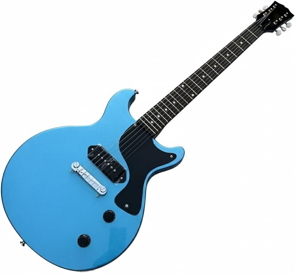 Electric Guitar Solid Mahogany Body Rosewood Fretboard Single P90 Pickup Metallic Blue Double Cutaway
