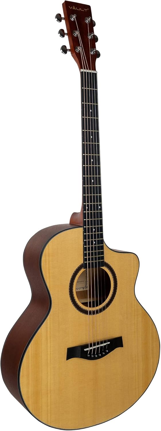 Vault EA-40 Full-Size Solid Spruce Top Cutaway Acoustic Guitar - Mahogany Bundle with Gig Bag, Tuner, Picks, Strap, and Polishing Cloth