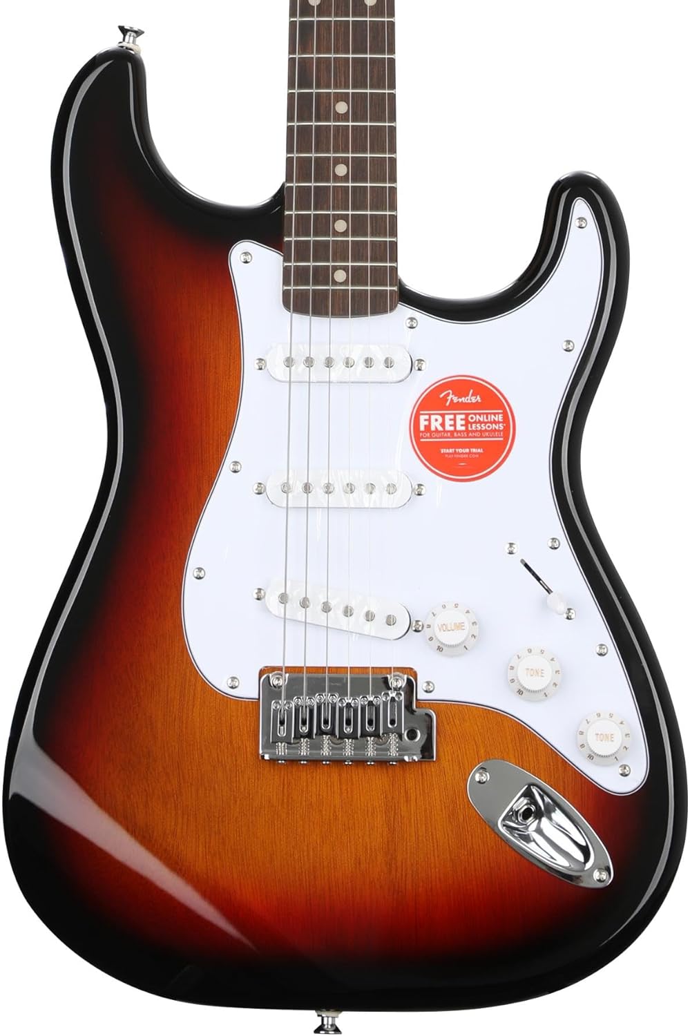 Fender Squier Affinity Series Stratocaster Electric Guitar, 3-Color Sunburst Finish, Laurel Fingerboard, Includes Tuner and Strap