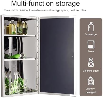 Bathroom Corner Medicine Cabinet, Stainless Steel Bathroom Cabinet Wall Mount with Mirror, Cupboard, Hanging Triple Shelf Storage Cabinet for Bathroom Kitchen Laundry Room Dormitories