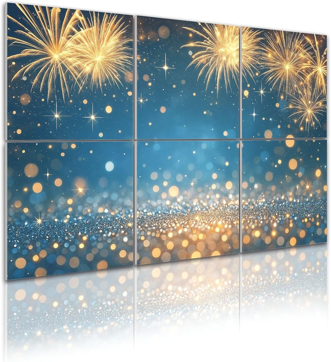6 Pack Art Acoustic Panels Self Adhesive Vintage gold blue Fireworks bokeh New Year eve Abstract holiday 48