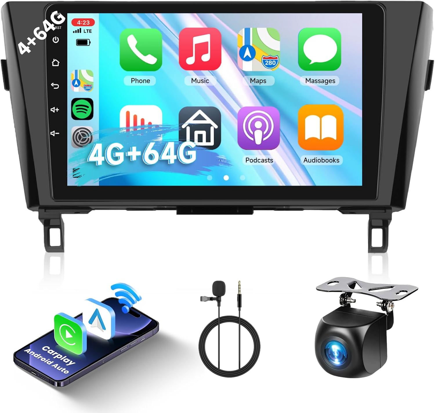 4G 64G Android Car Stereo for Nissan Rogue X-Trail Qashqai 2014-2018 Wireless Carplay Android Auto, 10.1’’ Touchscreen Car Radio Bluetooth Mirror Link GPS 5G WiFi FM/RDS DSP Backup Camera SWC