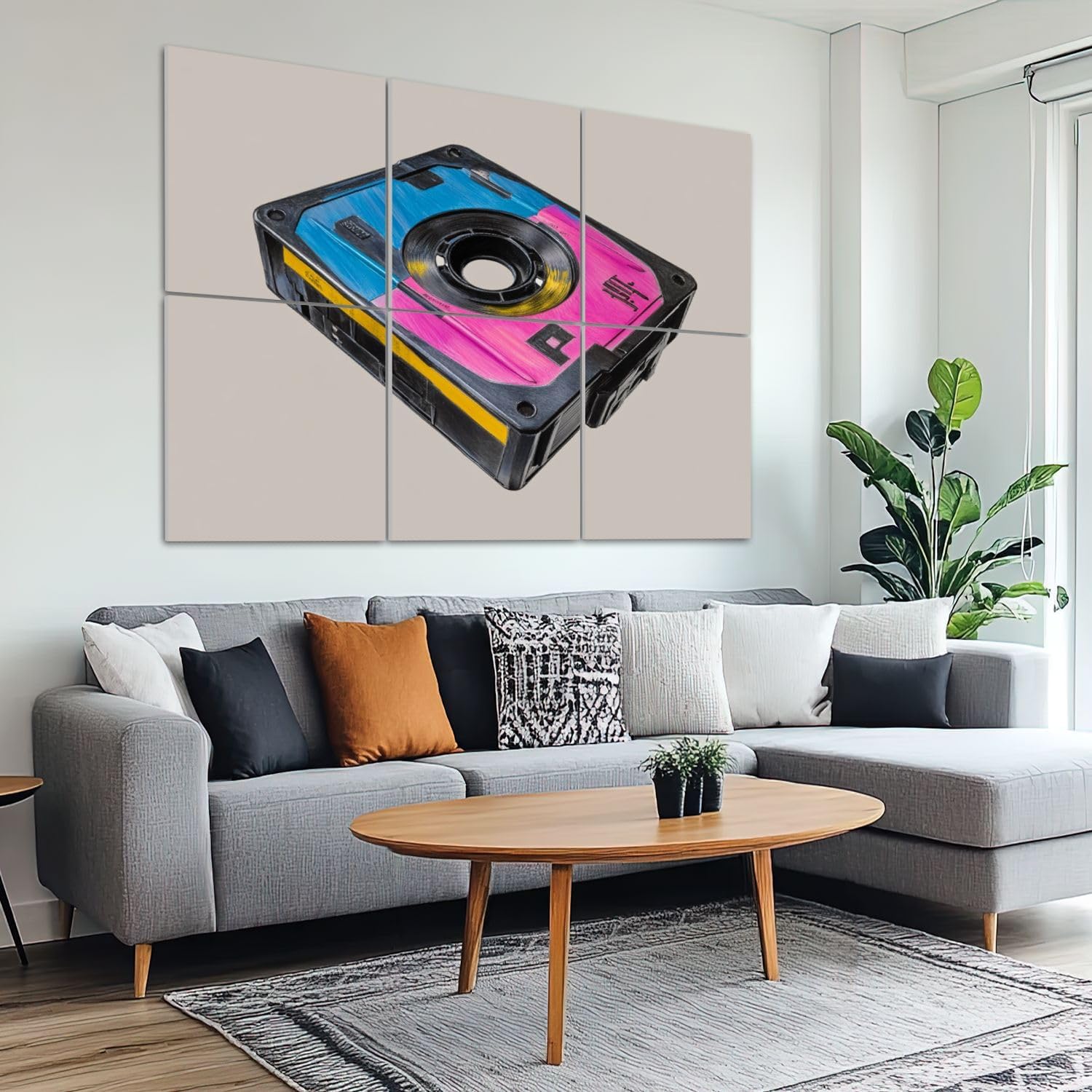 6 Pack Art Acoustic Panels Sound Absorbing Tape Seamless Vintage Colorful Retro Floppy Disk Bright Pink Blue Decorative Soundproof Wall Panels Self Adhesive for Recording Studios Office 72