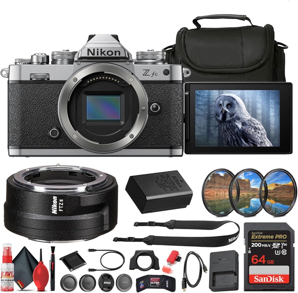 Nikon Z fc DX-Format Mirrorless Camera (1671) + Nikon FTZ II Mount Adapter + 64GB Memory Card + Camera Bag + Cleaning Kit + HDMI/Micro Cable + Card Wallet + Card Reader (Renewed)