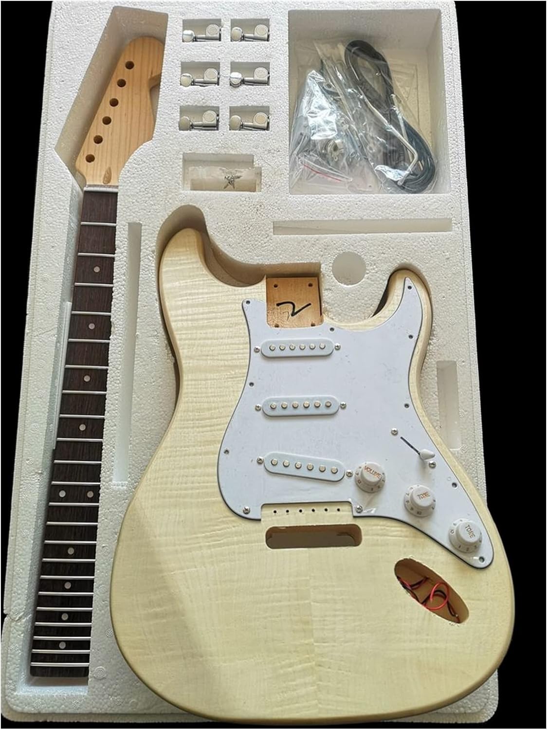 Electric Guitar Build Kit Maple Tiger Basswood Body Hard Maple Neck for ST Unfinished Guitar Body (Color : Number 2)