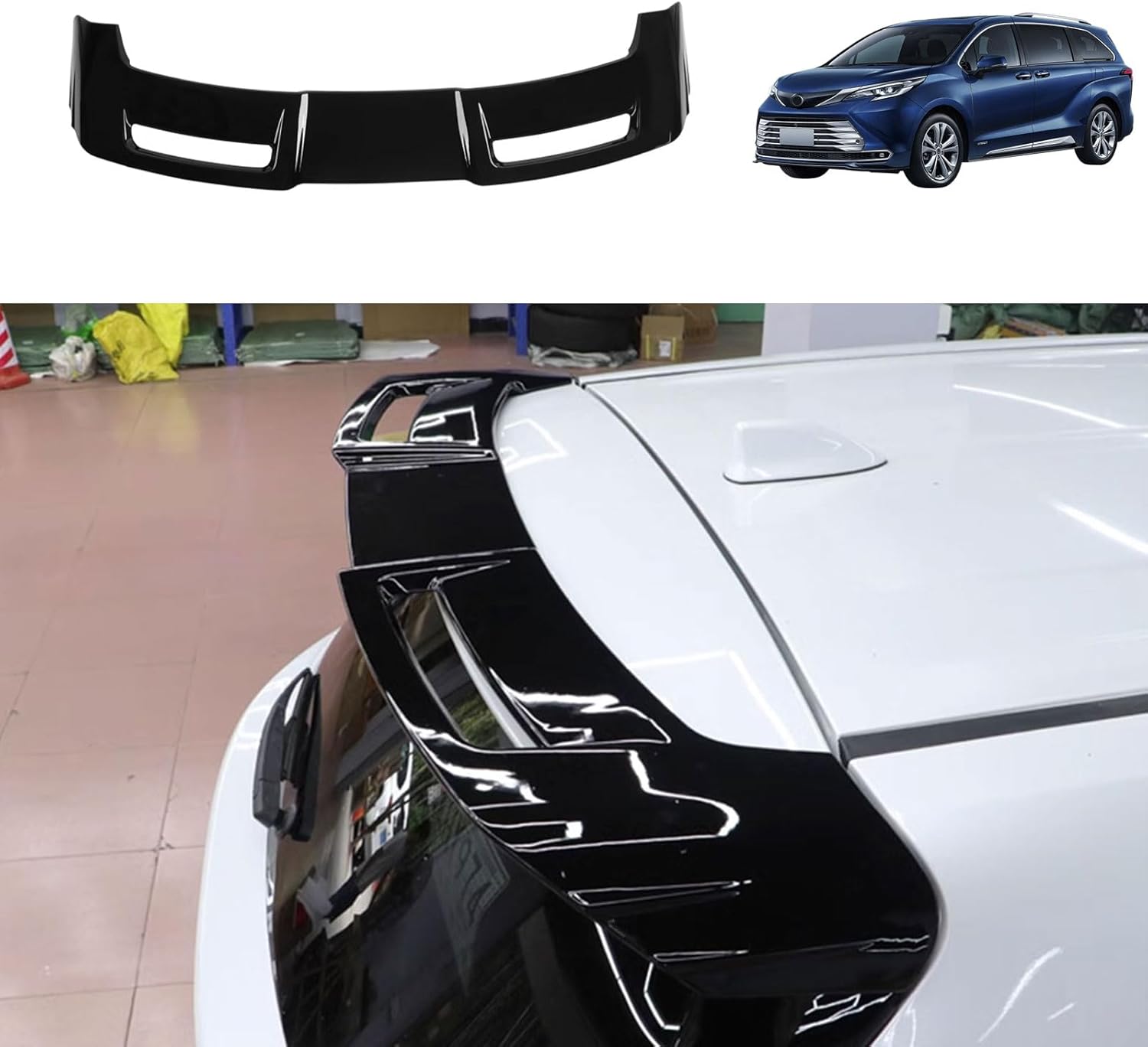 Car Accessories Compatible with Toyota Sienna 2021 2022 2023 2024 2025 Rear Spoiler Tail Trunk Lip Wing Bar ABS(Style C, Black)