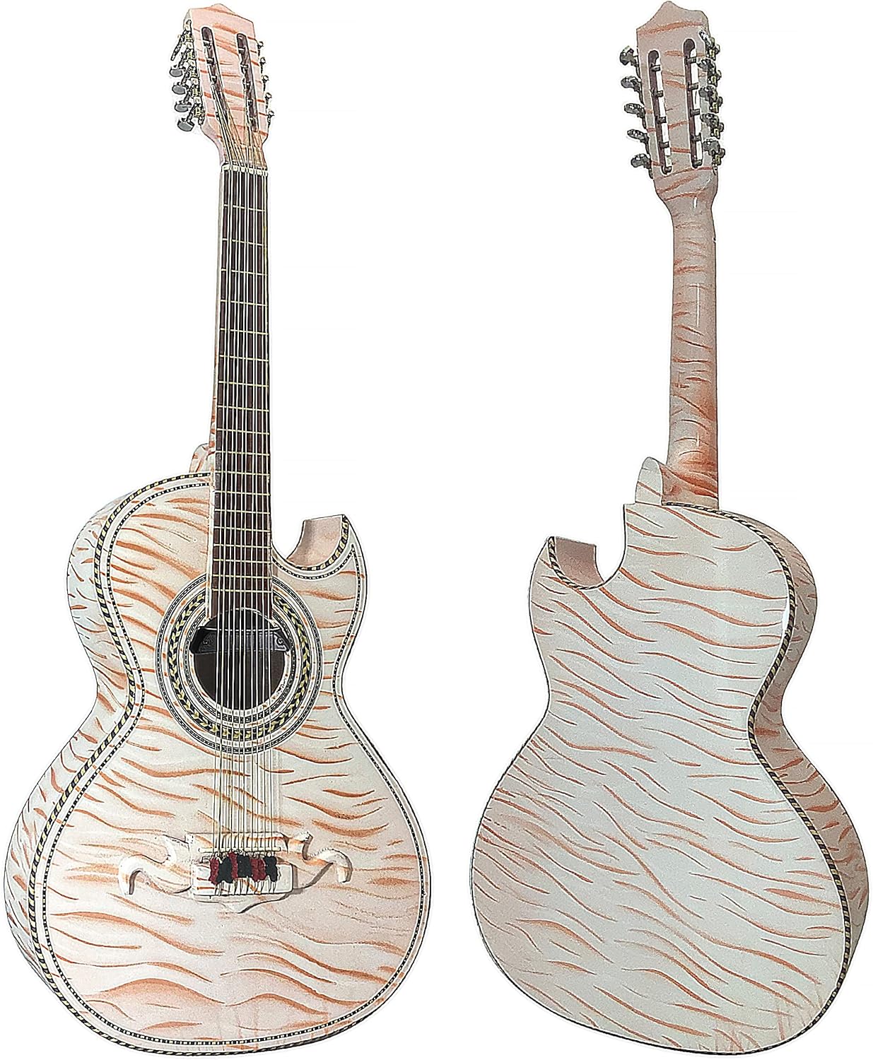D'Luca Paracho 10-String Bajo Quinto Acoustic-Electric Right-Handed Tiger White (DL-PQ1-EQ-TW)