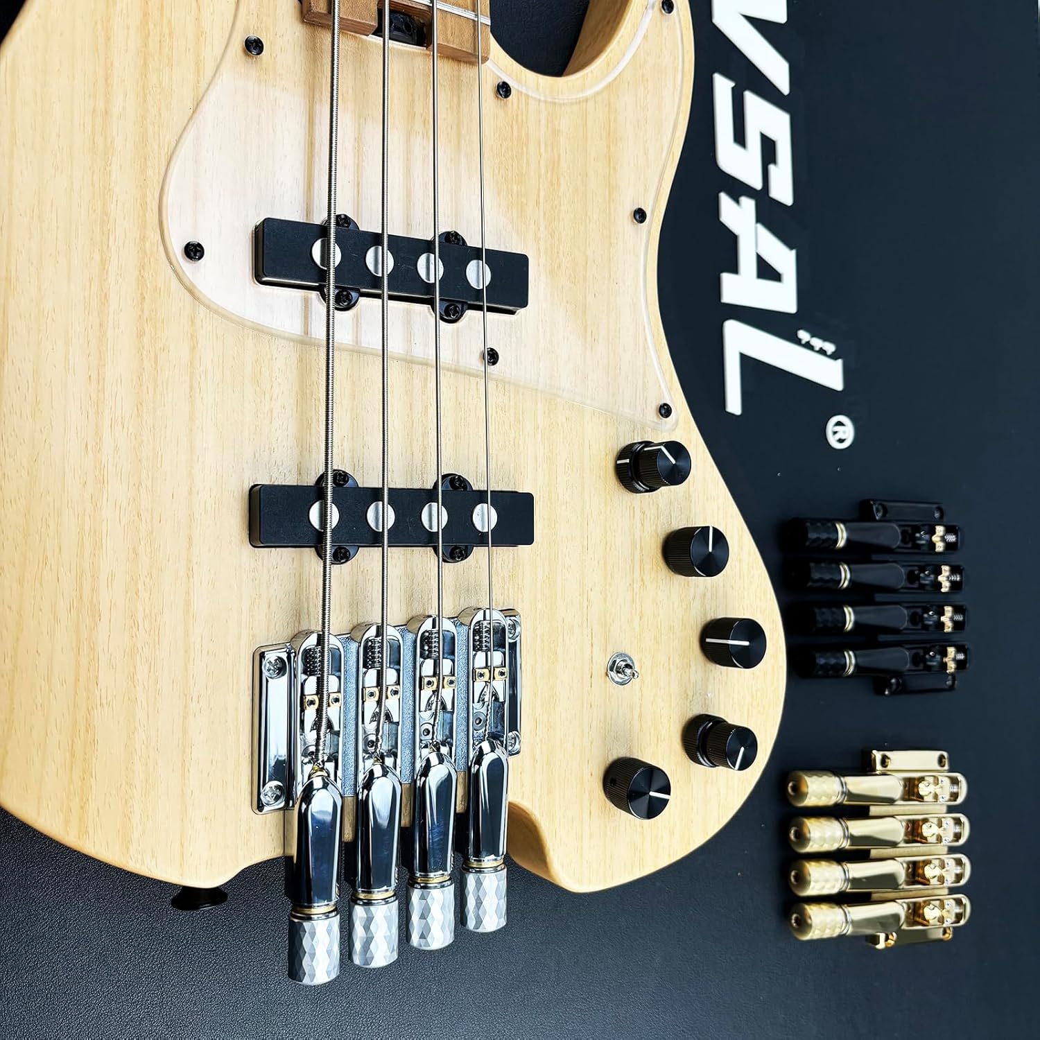 Chrome Headless Electric Bass Bridge 4 String Bass Bridge with Brass Saddles Bass Parts Replacement for 4 String Headless Bass