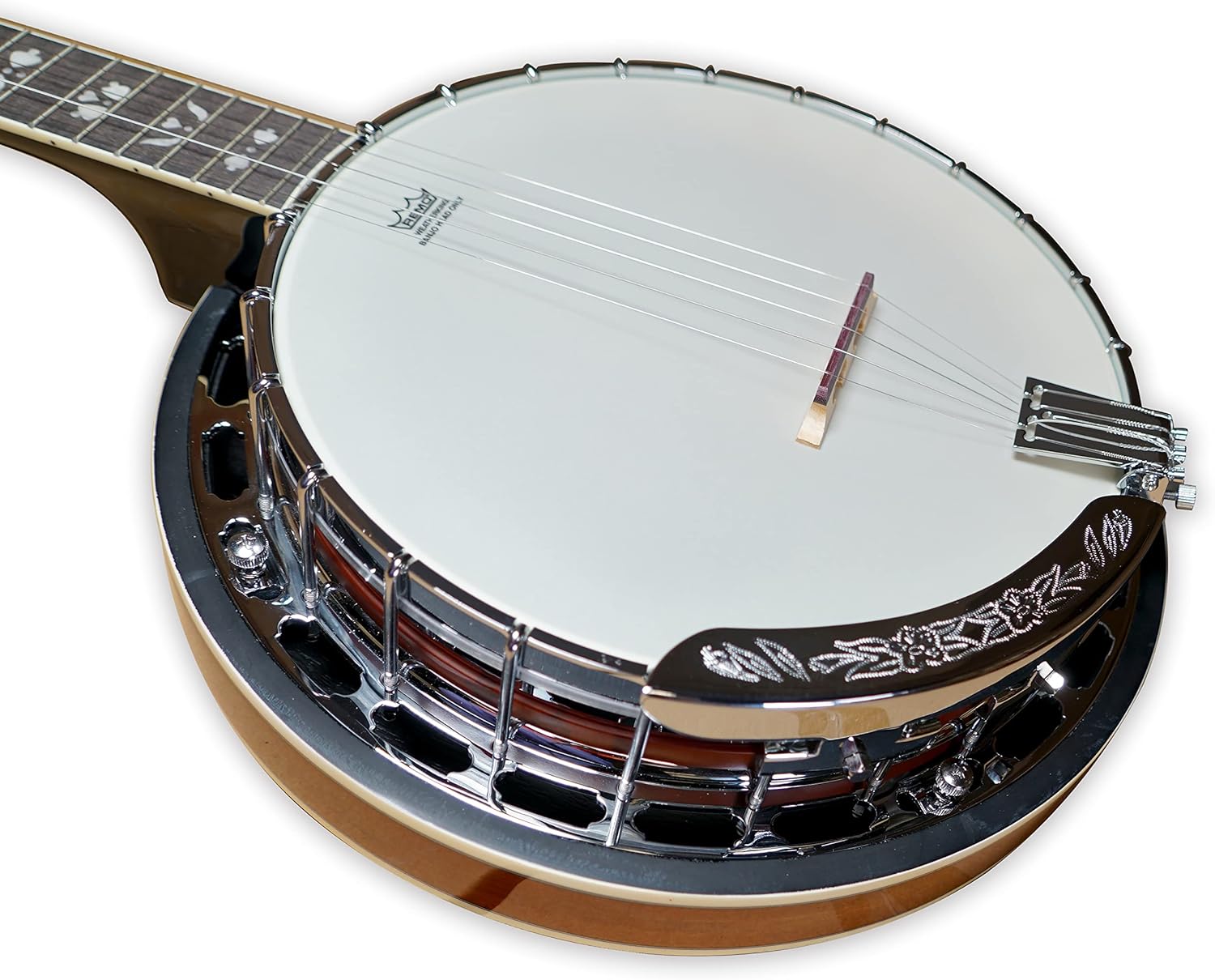 5 String Full Size Banjo Solid Back with beginner Kit Remo Head Coated Top European Maple Body Material Sapele Back Material Type Okoume Neck Material Type