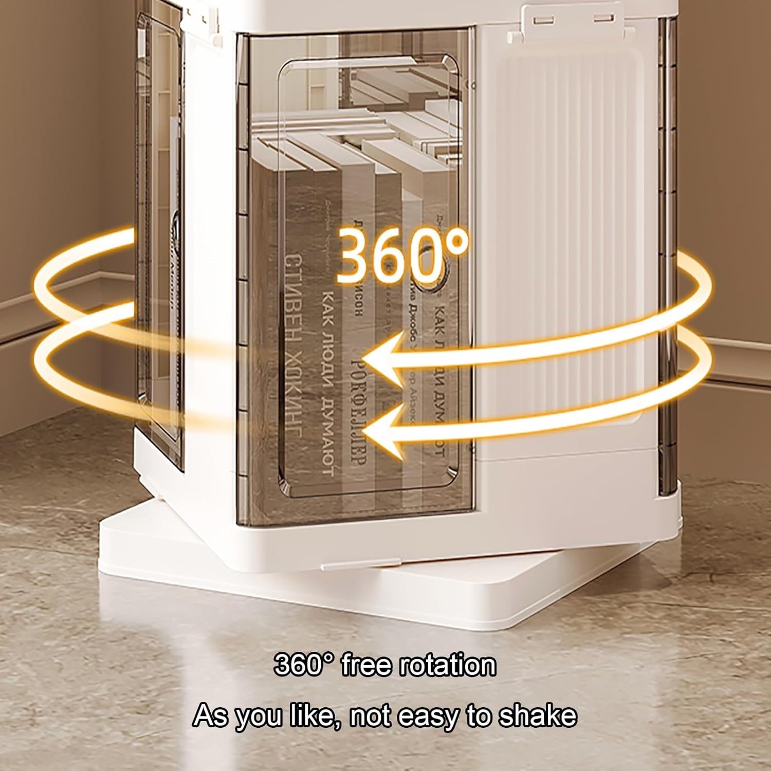 Square Rotating Bookshelf Tower, 360 Spinning Display Corner Bookcase, Modern 2/3/4-Tier Revolving Storage Shelf, Freestanding Organizer for Narrow Space(108cm/42.5in)