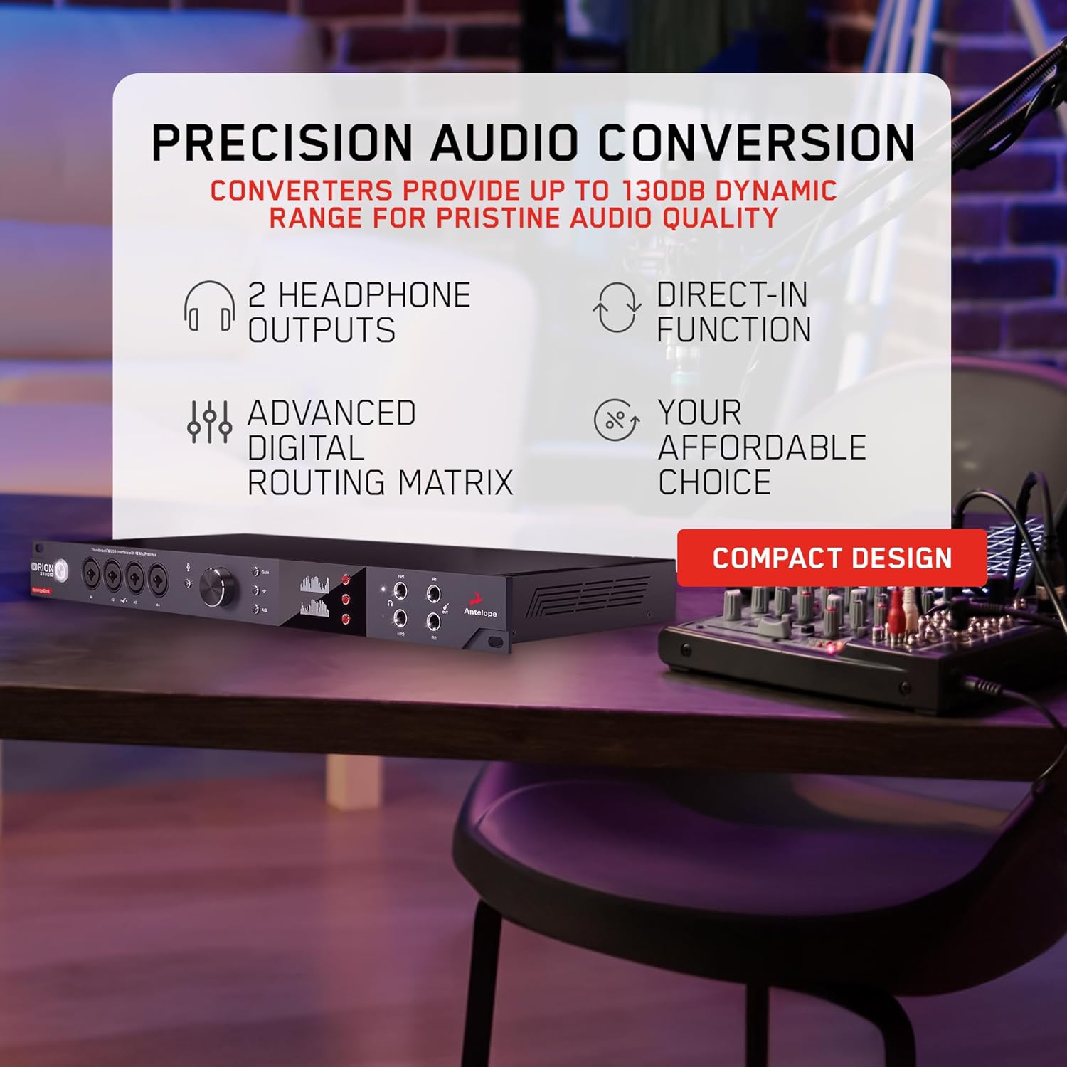 Antelope Audio Orion Studio Synergy Core Professional Digital Audio Interface w/ 12 Preamps & 50 Real-Time Plugins — Thunderbolt 3 Music Recording Studio Interface w/DSP Processing for Mac/Windows