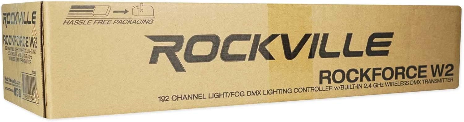 Rockville ROCKFORCE W2 192-Channel Wireless 2.4GHz DMX Lighting Controller, Built-In Transmitter, Music Triggering, Programmable Scenes, for DJs and Stage Lighting