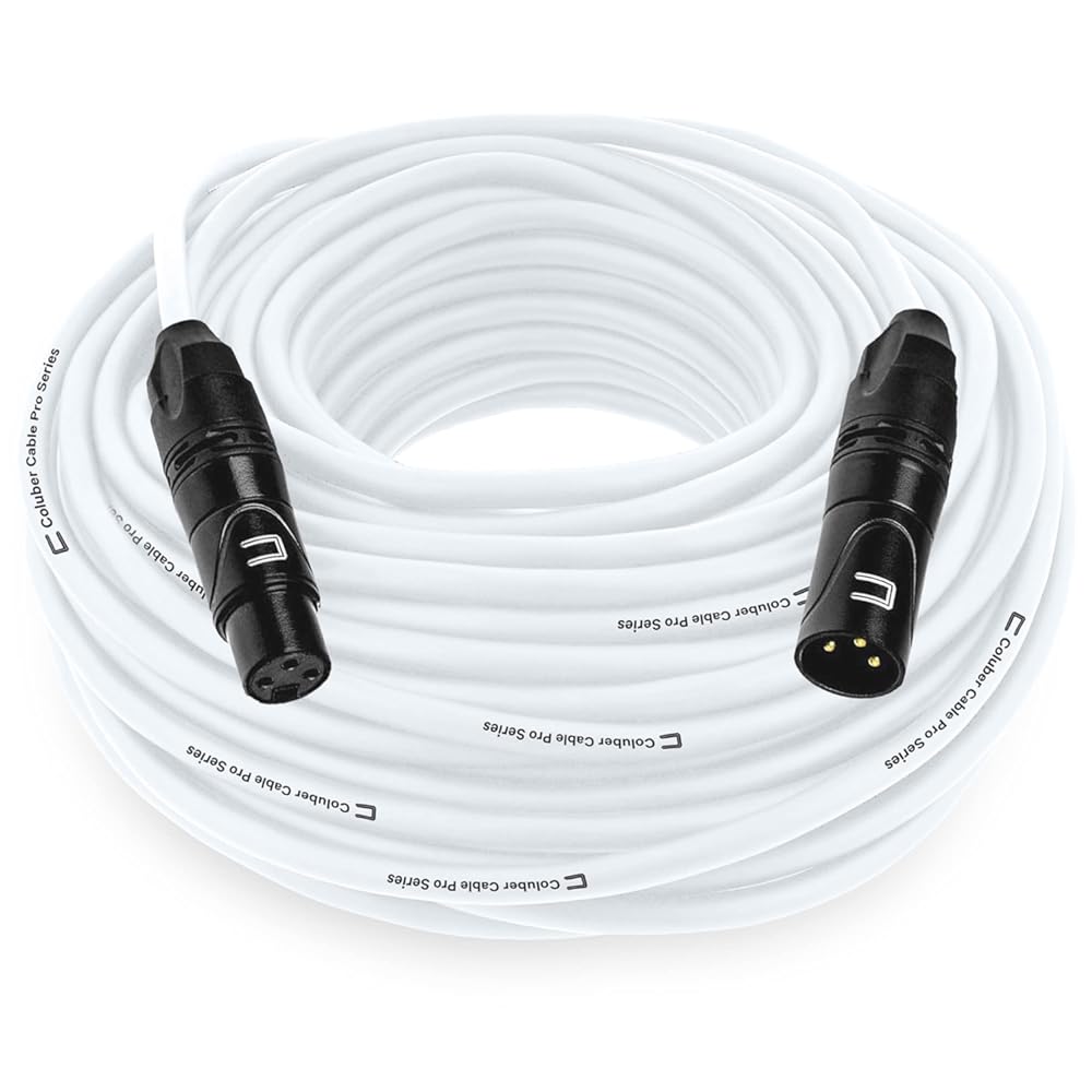 Balanced XLR Cable Male to Female - 100 Feet White - Pro 3-Pin Microphone Connector for Powered Speakers, Audio Interface or Mixer for Live Performance & Recording