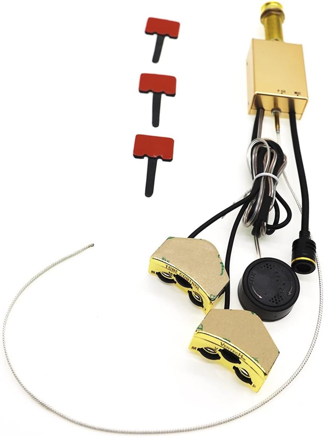 TSTS Acoustic Guitar Preamp Pickup Guitar Soundhole Pickup Transducer with Microphone Saddle Piezo Bass/Middle/Treble Controls