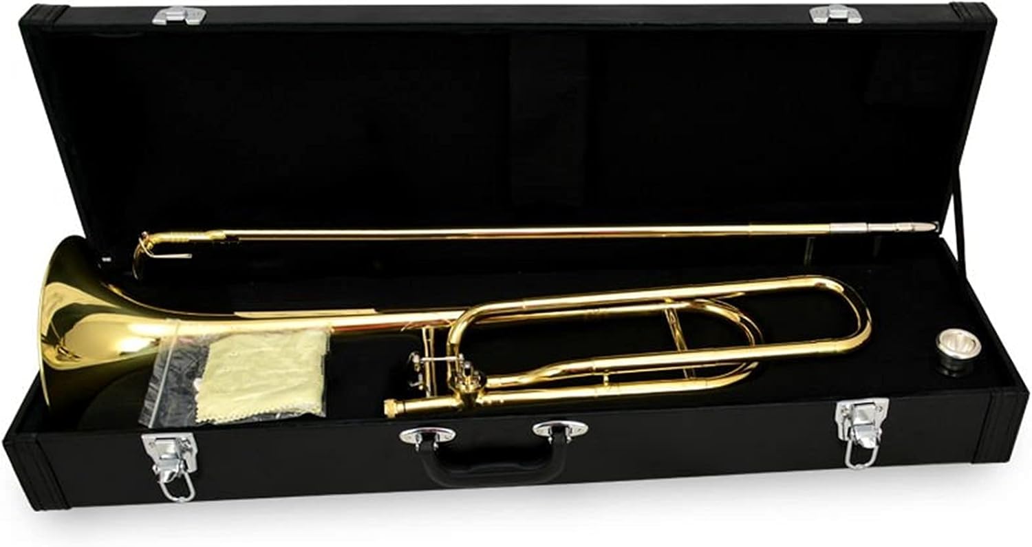 Student Trombone Tenor Trombone with The Mouthpiece with Case,Gloves,Gold Brass Wind Instruments Trombone Kit