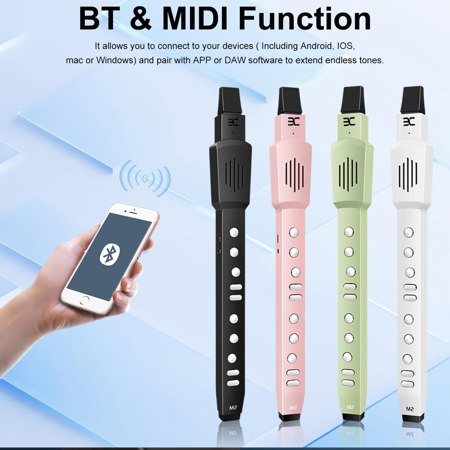 EX Electric Digital Wind Instrument, Electric Saxophone, with 12 Tones, 3 Fingering Modes, 3-Octave Range, Auto Vibrato & Transpose, Bluetooth MIDI & Rechargeable, White