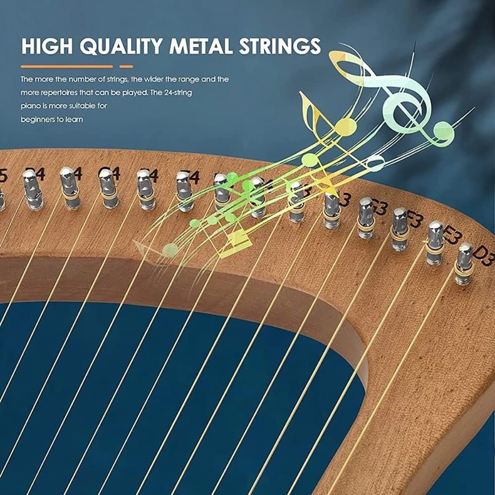 24 String Lyre Harp, Solidwood Mahogany, With Tuning Wrench Pick, Spare String, And English Music Tutorial, Best Gift For Beginner Music Lovers Kids Adult (Color : Brown)