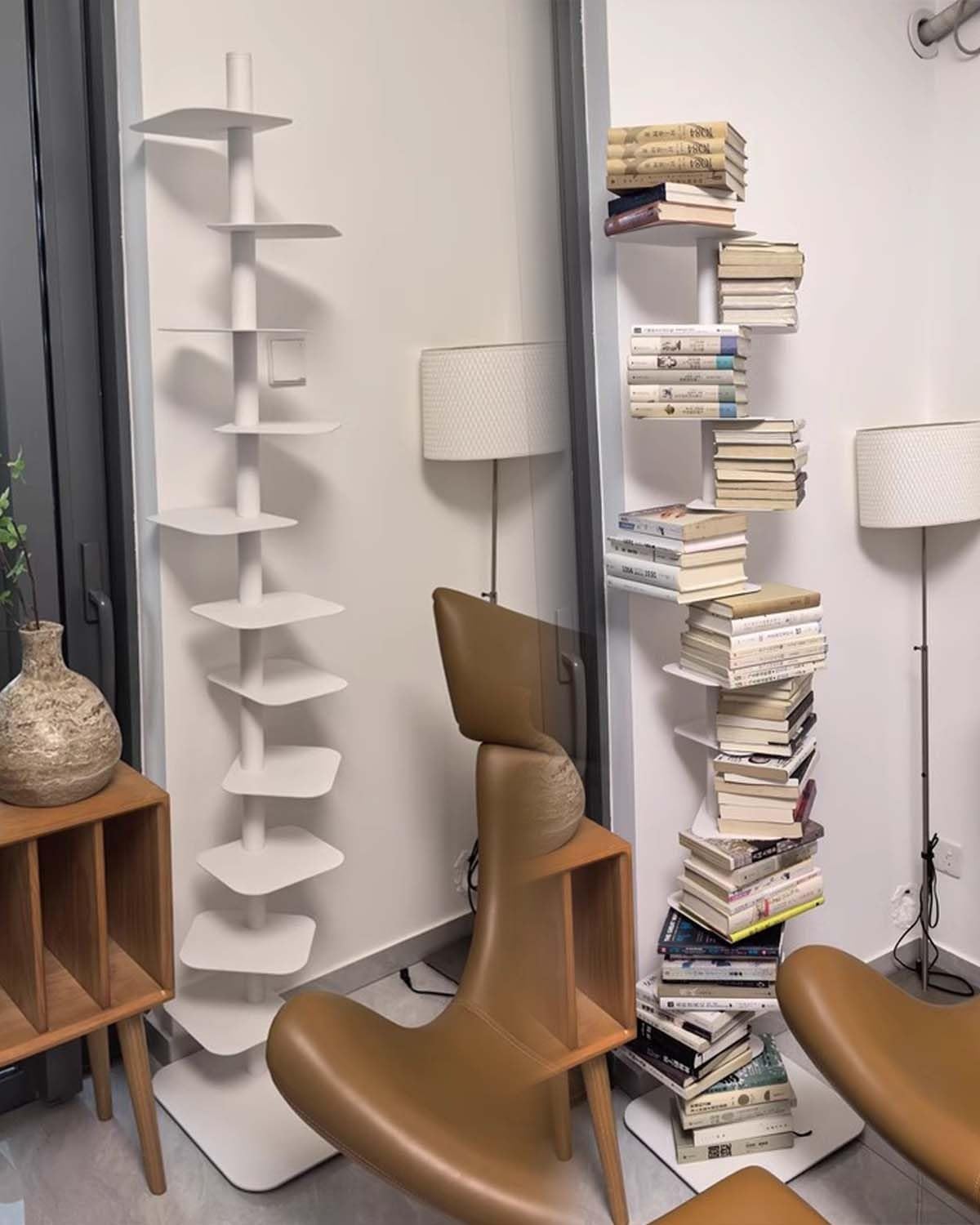 Space Saving Narrow Spine Bookshelf Tower, White Tall Open Bookcase, Ladder Bookshelf for Living Room, Invisible Floor Standing Book Organizers(11-Tier 192cm (75 5/8