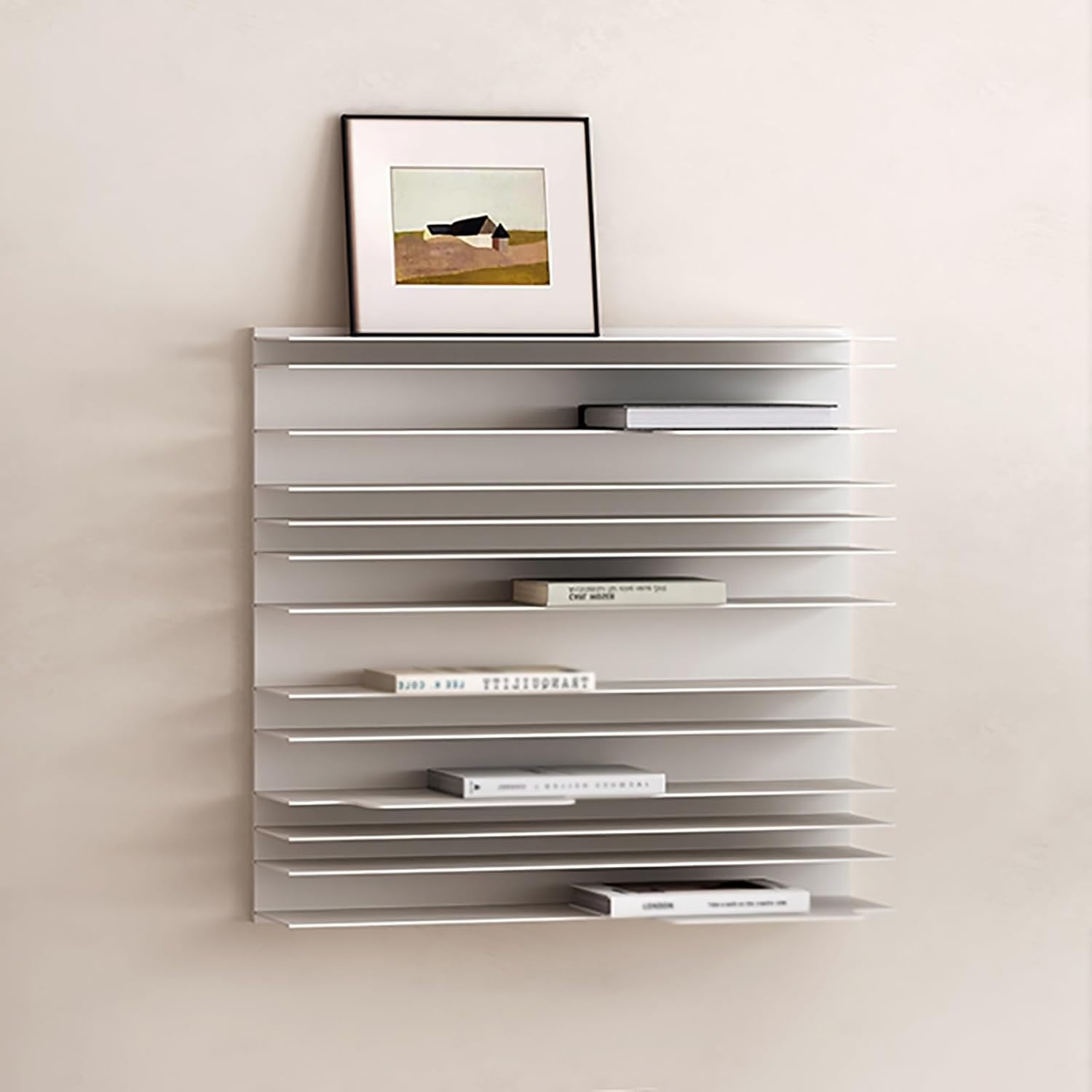 Floating Bookshelf for Wall, Invisible Floating Bookcase, Wall Mounted Storage Rack, Space Saving, Heavy Duty Metal Display Storage Organizer for Home Office(White,30cm/11.8in)
