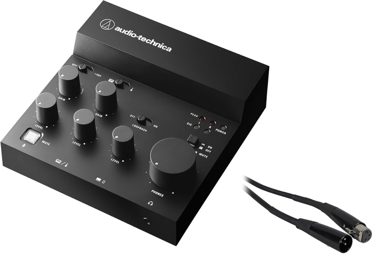 Audiosavings Bundle: AT-UMX3 USB Audio Mixer - Plug-and-Play, Live Streaming Ready Bundle with Rockville RCXFM20E-B 20 Foot Female to Male XLR Mic Cable Black 100% Copper (2 Items)