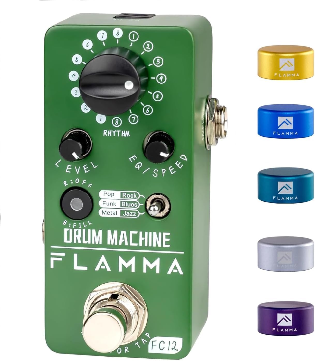 FLAMMA FC12 Drum Machine with Pedal Footswitch Toppers 5 Pcs One-Step Installation