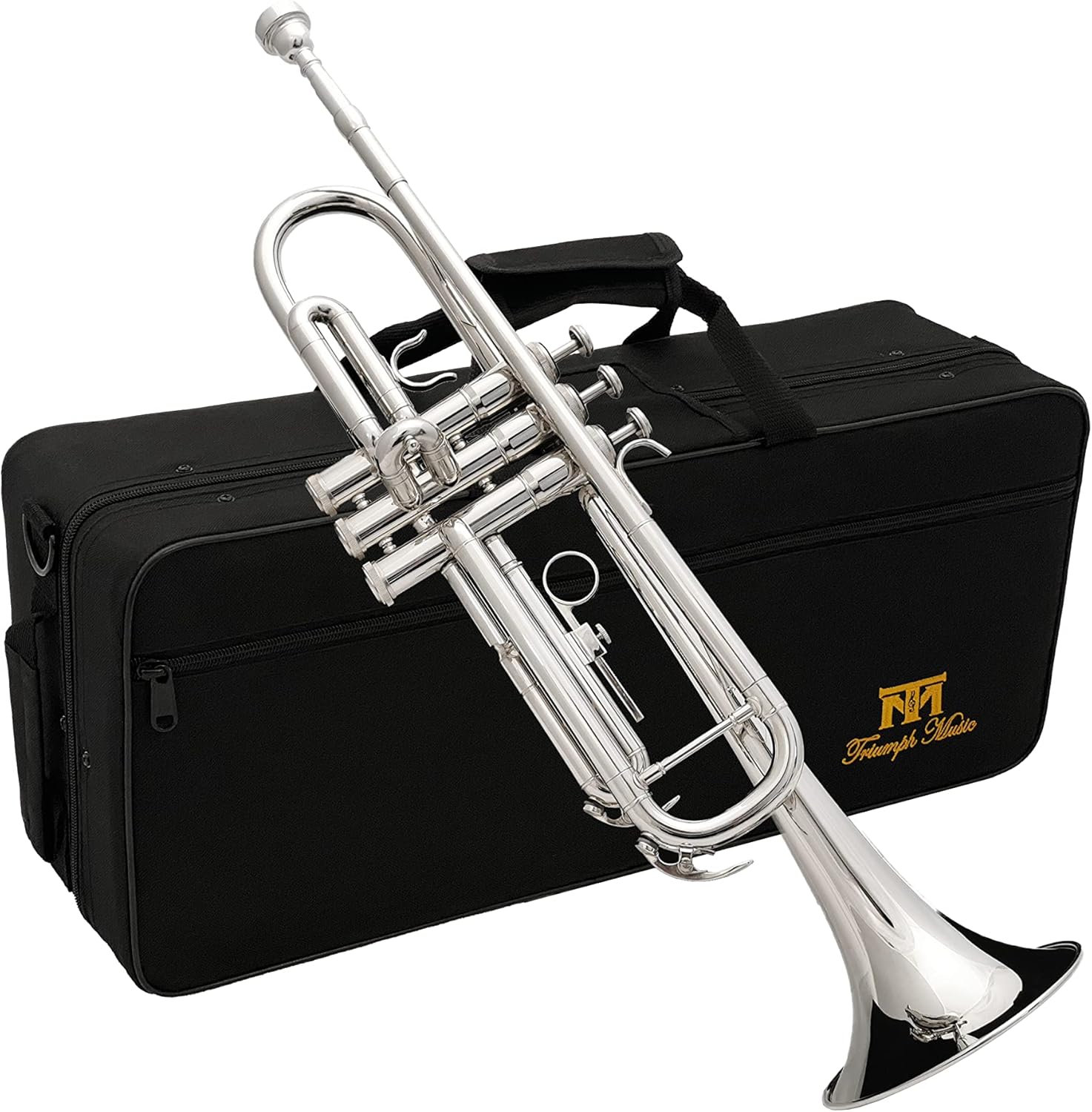 Triumph Bb Trumpet, Brass Instrument, Standard Trumpet Set for Students Beginners with Hard Case, Valve Oil, Cleaning Kit, 7C Mouthpiece, White Gloves, 6416N (Nickel Silver)