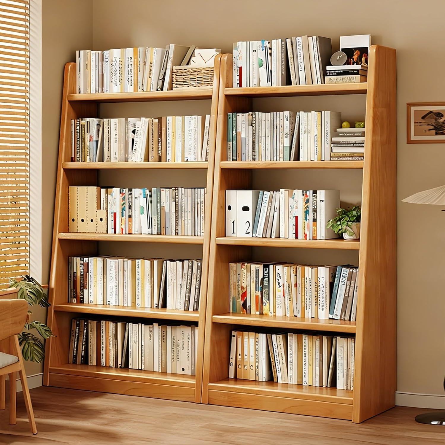 4/5-Tier Wooden Open Bookcase - Modern Display Bookshelf with Side Panels and Solid Wood Frame, Large Display Shelf for Study Office Living Room(100 * 160cm/39.4 * 63in)