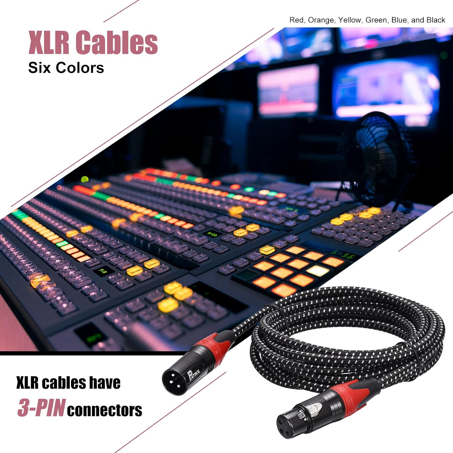 PATIKIL XLR Cables, 35ft 21AWG Microphone Cables Nylon Braided XLR Speaker Patch Cables 3-Pin Male to Female Cords for Mic Mixer Pack of 6