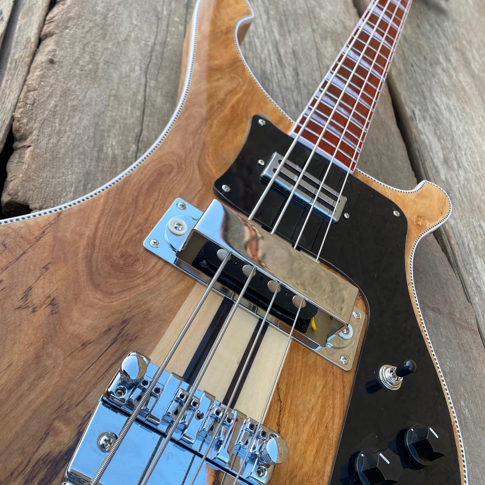 4-String Electric Bass Guitar - Spalted Maple Top, Maple & Rosewood Neck, Humbucker & Single Coil Pickups