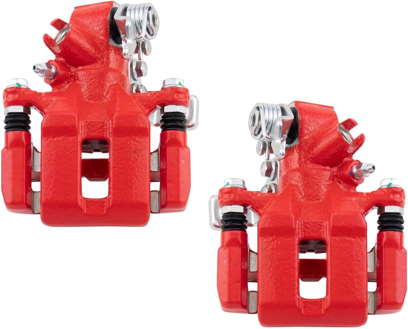 TRQ Rear Brake Caliper Set Painted Red Brackets Compatible with 2002-2005 Honda Civic 2002-2006 Acura RSX