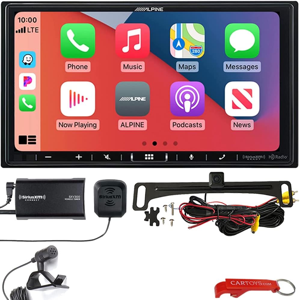 Alpine iLX-407 Car Stereo Bundle with ACAM4 Backup Camera & SiriusXM Tuner. Apple CarPlay and Android Auto 2-DIN Shallow Mount Head Unit w/ 7 Inch Capacitive Touchscreen, Bluetooth, No CD Player