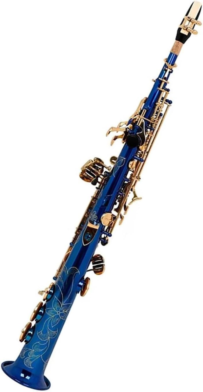 Professional Saxophone Instrument For Beginners Blue And Gold Key Treble Straight Saxophone Woodwind Instrument Set With Pattern