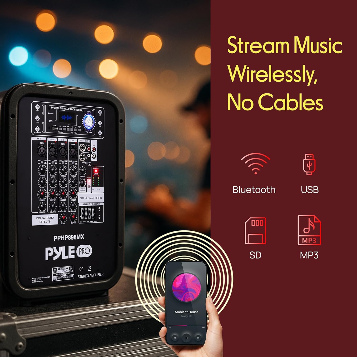 Pyle Portable Bluetooth PA Speaker System - 600 Watt 8-Channel Amplifier Kit with 8