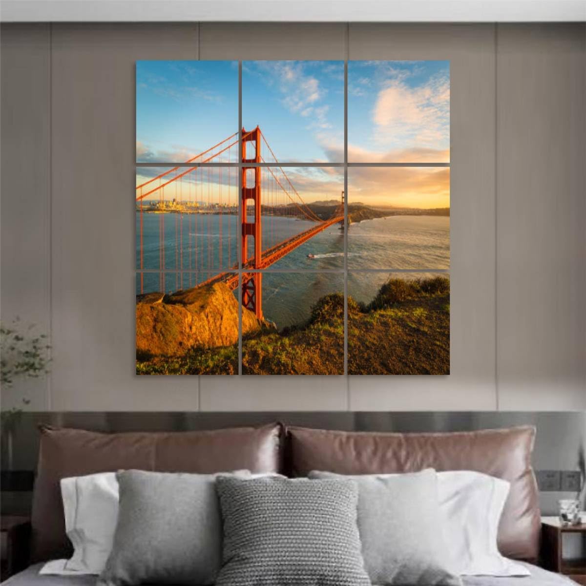 Art Acoustic Panels Sunset at Golden Gate Bridge 9 Packs Decorative Soundproof Wall Panels Large Sound Absorbing Padding for Studio Home Office 60