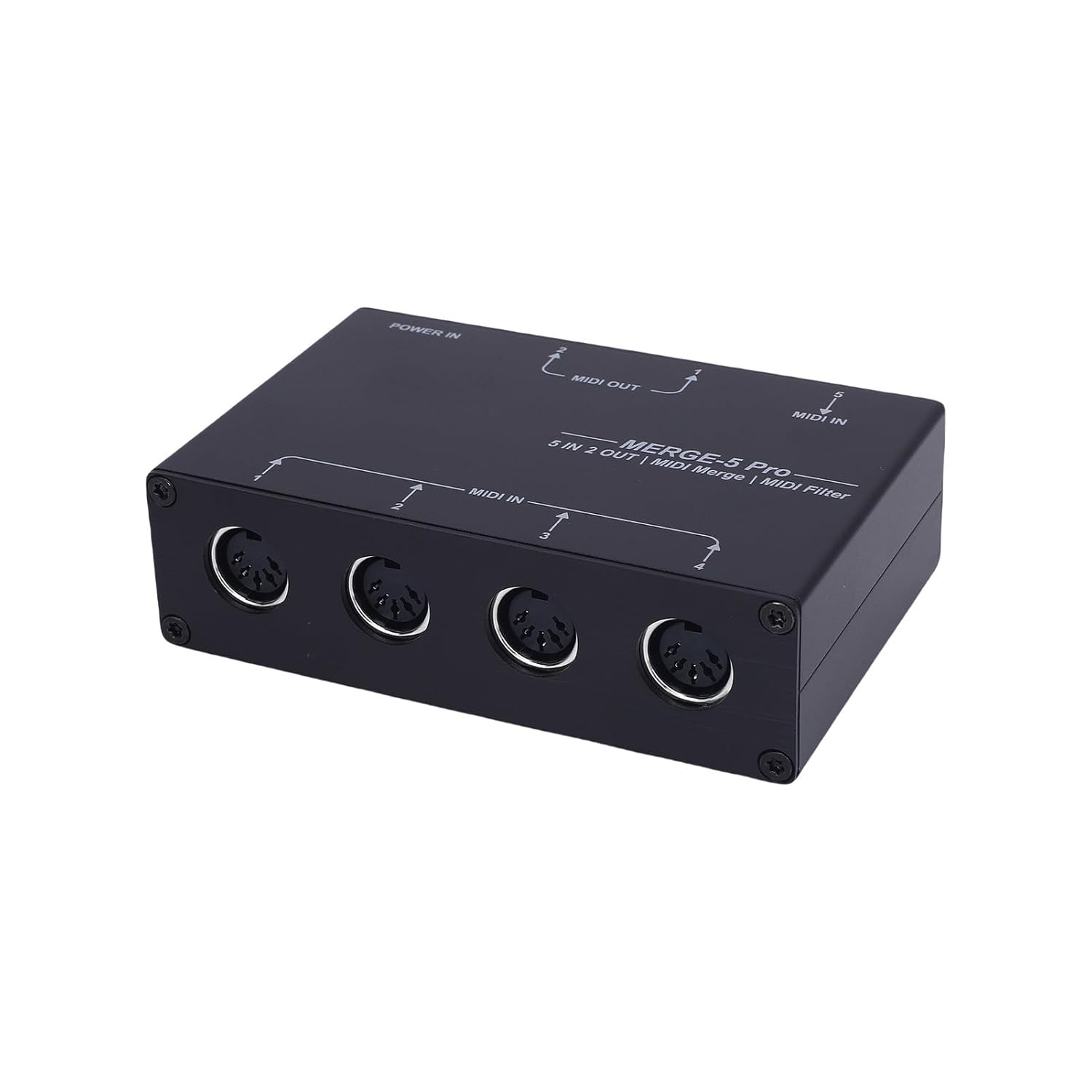 Advanced MIDI Splitter Converter USB MIDI Host Box for Electronic Piano Keyboard Synthesizer, 5 Input 2 Output, Aluminum Alloy, Black