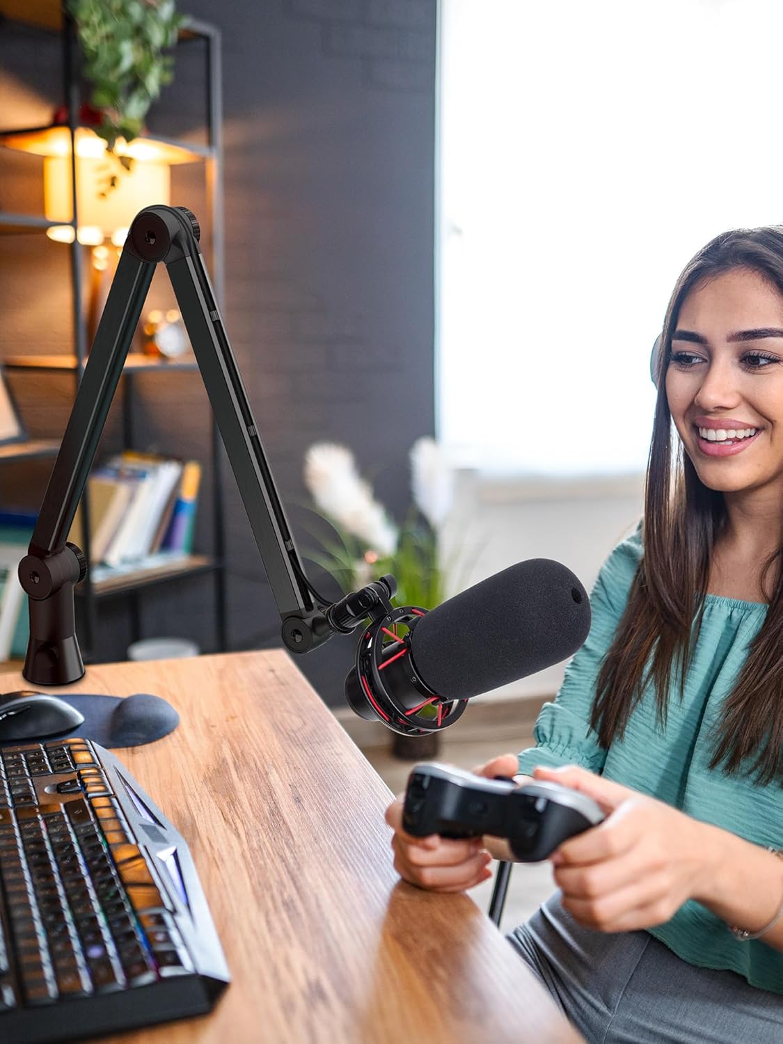 SUNMON HyperX QuadCast Boom Arm - Upgraded Heavy Duty Mic Arm with HyperX QuadCast Pop Filter, 360° Rotatable Microphone Arm for QuadCast S