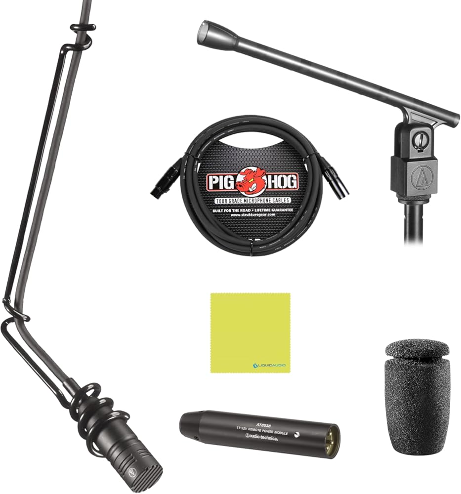 Audio Technica U853R Cardioid Condenser Hanging Microphone, Black Bundle w/Pig Hog PHM10 8mm XLR Mic Cable Polishing Cloth