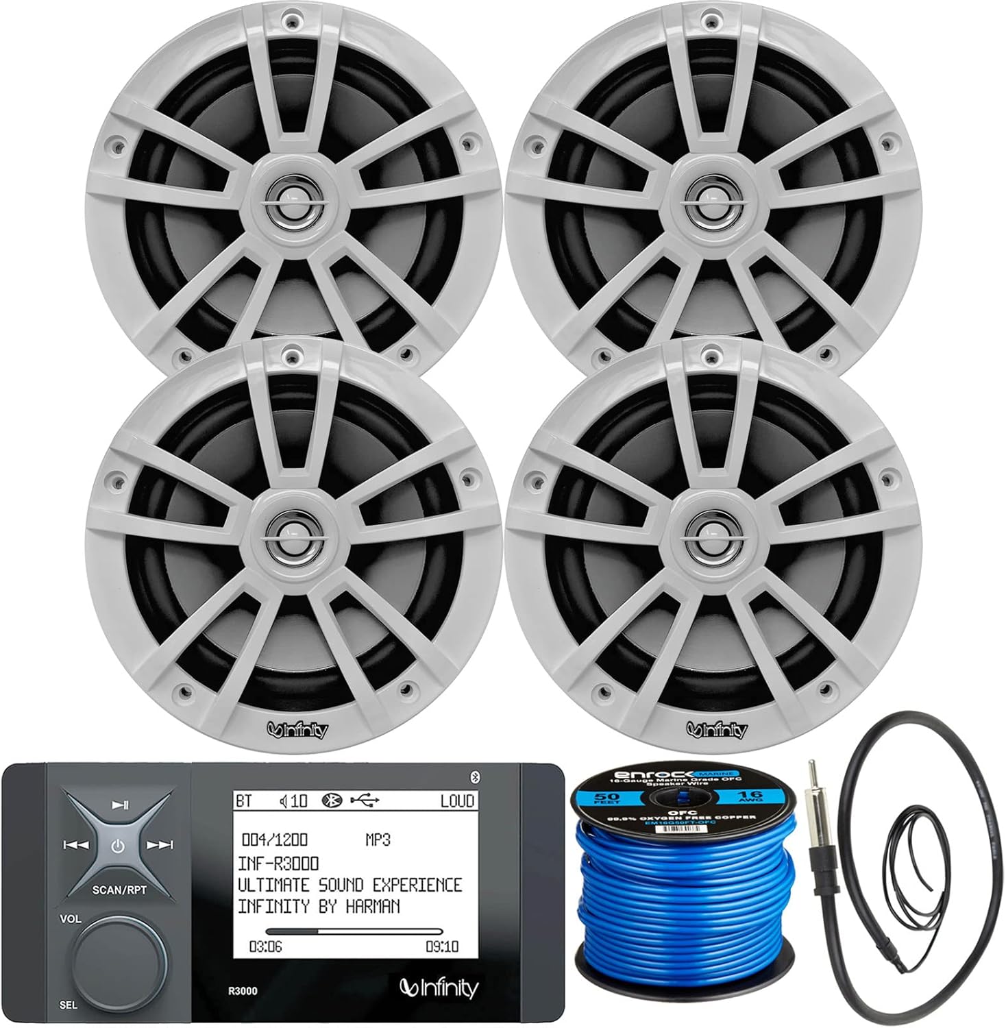 Great 16-25' Bay Boat Audio System: Bluetooth Stereo Radio Digital Media Marine Receiver Bundle Combo with 4x 6.5